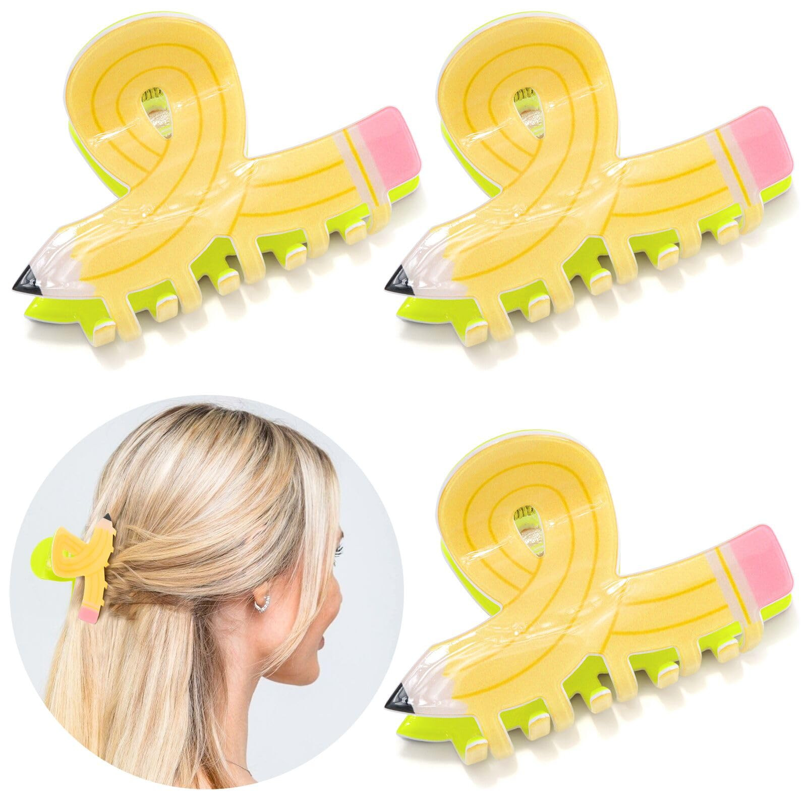 3Pcs Pencil Claw Clips Cute Unique Teacher Hair Clips for Funny Teacher Accessories Back To Schoo... | Amazon (US)