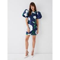 Puff Sleeve Mini Dress - Navy | Very (UK)