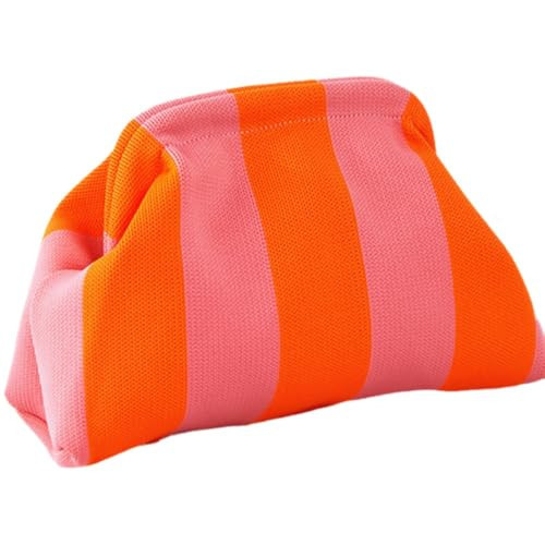 Voeveg Cloud Dumpling Bag Beach Woven Clutch Purses for Women Casual Dumpling Purse Bags for Women Crochet Handbag Cute Summer Purse Pink and Orange | Amazon (US)