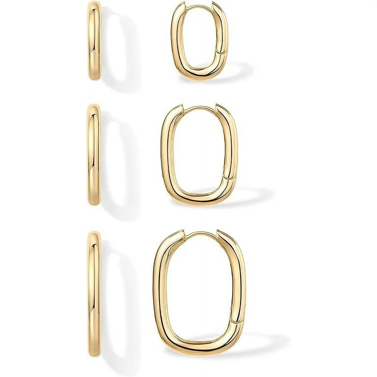 PAVOI 18K Yellow Gold Plated 925 Sterling Silver Posts 3 Pairs Chunky Gold Hoop Earrings Set | Li... | Walmart (US)