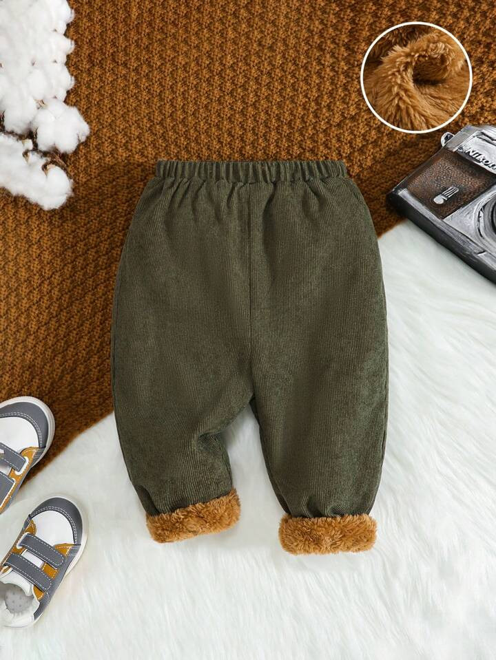 SHEIN Baby Boy Solid Teddy Lined Pants | SHEIN