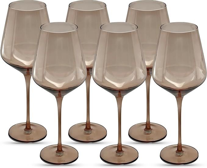 Saludi Original Smokey Sand Wine Glasses, 16.5oz (Set of 6) Stemmed Single Color Smoky Amber Brow... | Amazon (US)