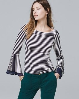Bell-Sleeve Stripe Knit Top | White House Black Market