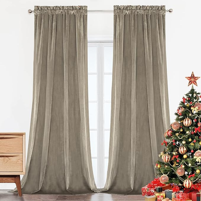 Benedeco Blackout Taupe Velvet Curtains for Bedroom Window, Light Filtering Drapes for Living Roo... | Amazon (US)