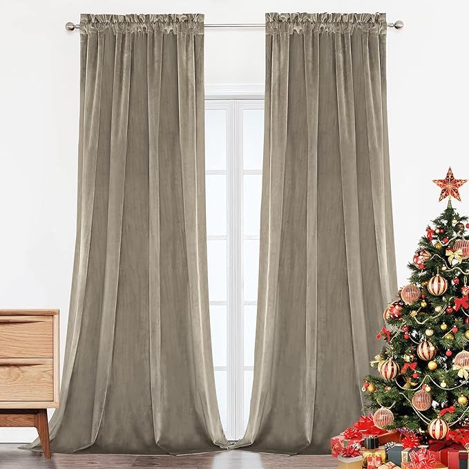 Benedeco Blackout Taupe Velvet Curtains for Bedroom Window, Light Filtering Drapes for Living Roo... | Amazon (US)