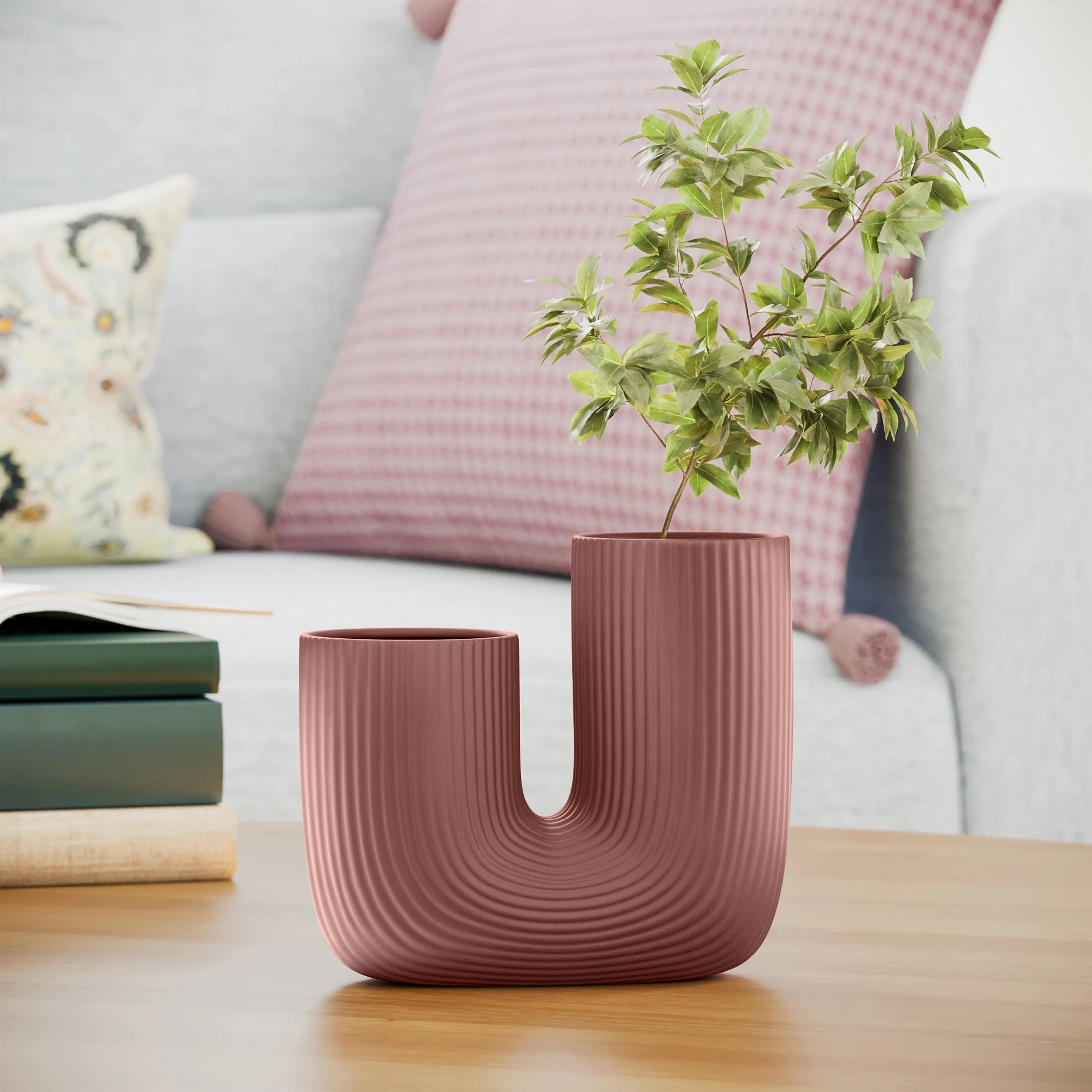 Beautiful Fluted Ceramic Vase by Drew Barrymore, Rosé Pink - Walmart.com | Walmart (US)