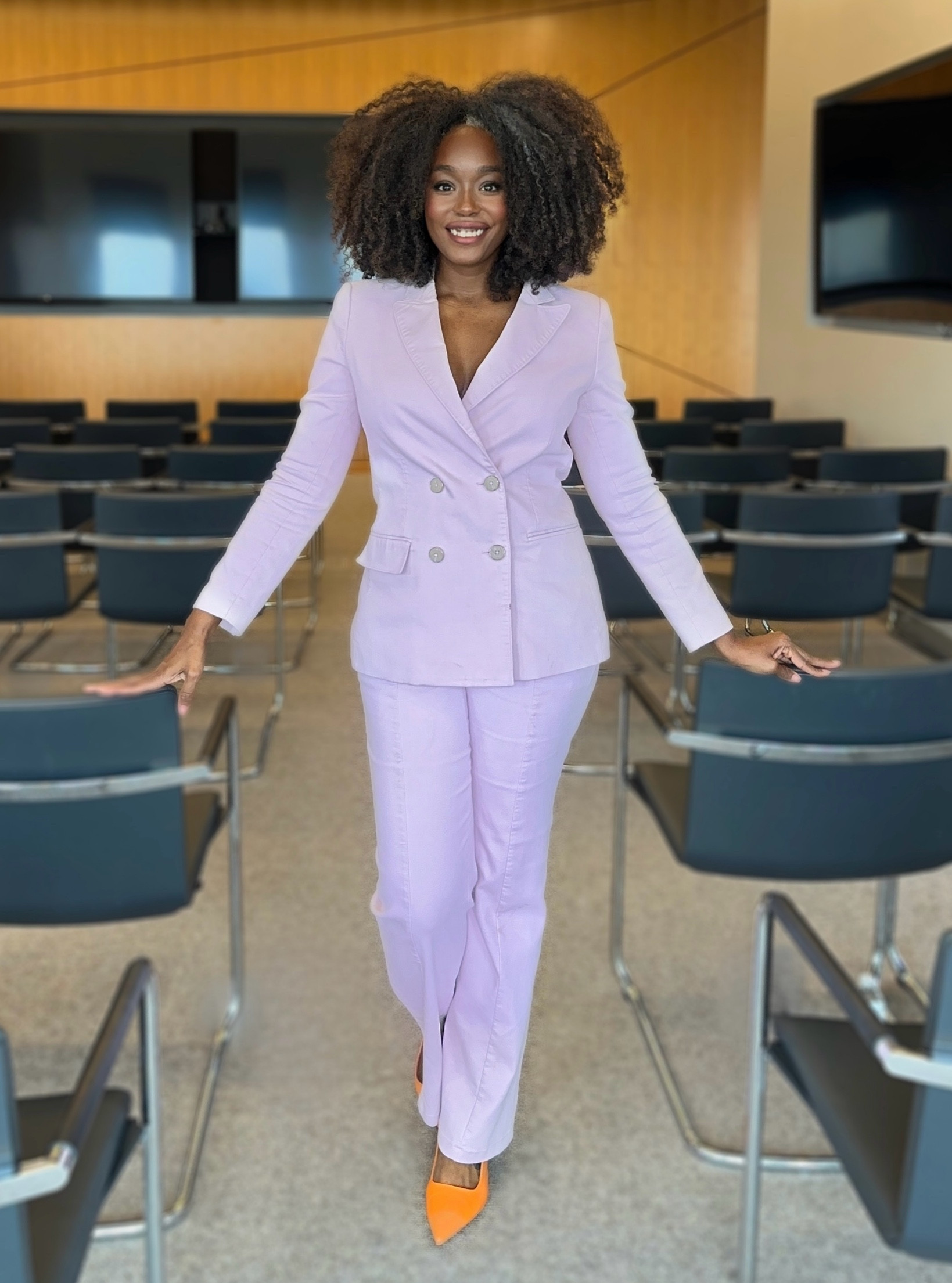 Who says a power suit can’t be pastel? I wore this DKNY Suit and color pop of orange heels for a presentation at work and got compliments all day! Dressing up helps me with public speaking confidence🪻

#LTKWorkwear #LTKShoeCrush
