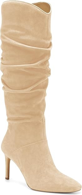 Womens Knee High Boots Faux Suede Almond Toe Stiletto High Heel Slouchy Side Zipper Booties | Amazon (US)