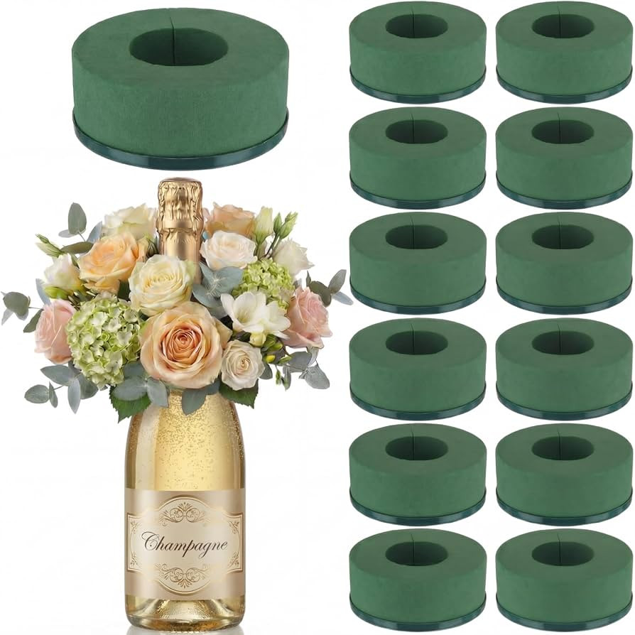 Wonderjune 12 Pcs Mini Floral Foam Holder for Wine Bottle Topper Green Flower Foam Round with Bas... | Amazon (US)