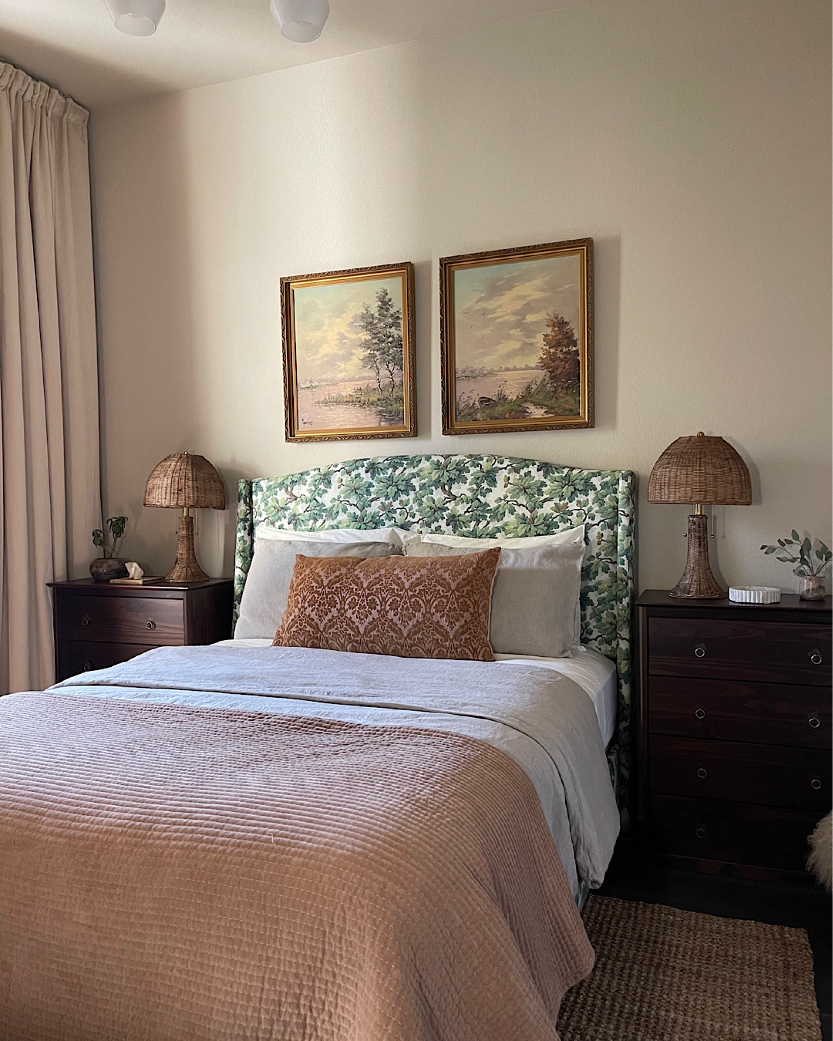 Pattern mixing, a new upholstered bed, and vintage art in this bedroom update.

#LTKhome