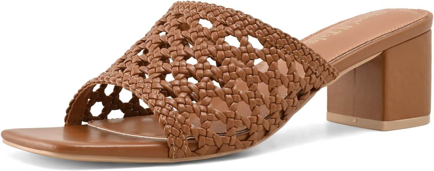 Shoe'N Tale Heeled Sandals For Women Square Open Toe Heeled Mules Chunky Block Low Heel Slip On S... | Amazon (US)