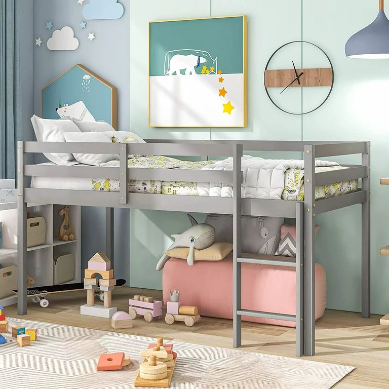 PAPROOS Twin Size Loft Bed, All Solid Wood Loft Bed Frame for Kids Teens Boys Girls, Modern Space... | Walmart (US)