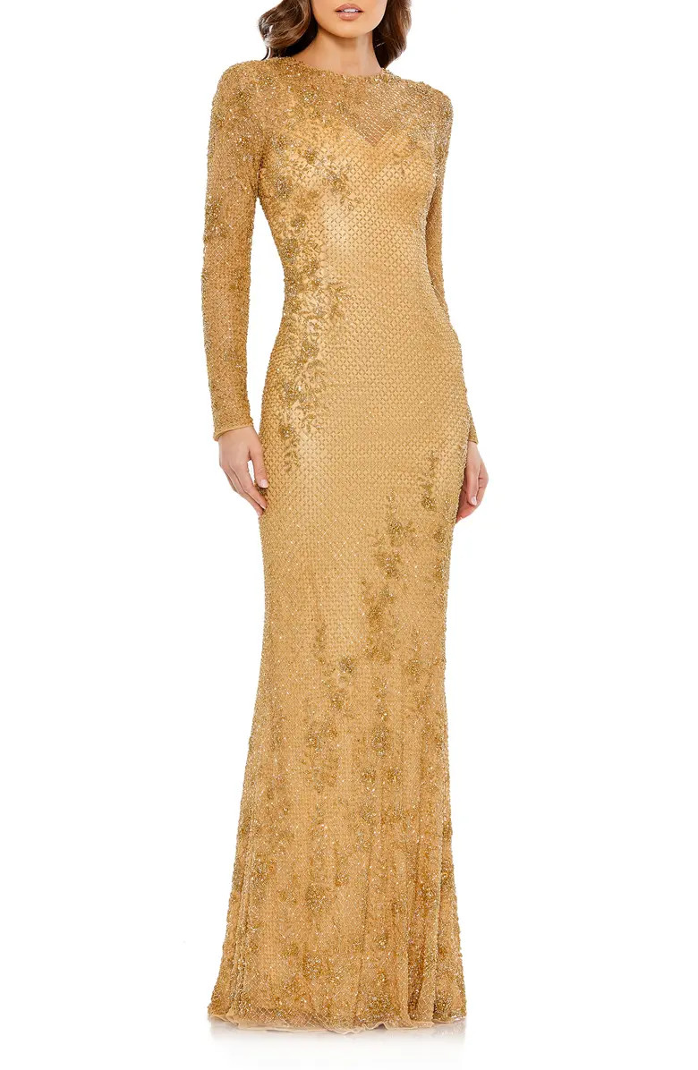 Mac Duggal Beaded Long Sleeve Column Gown | Nordstrom | Nordstrom