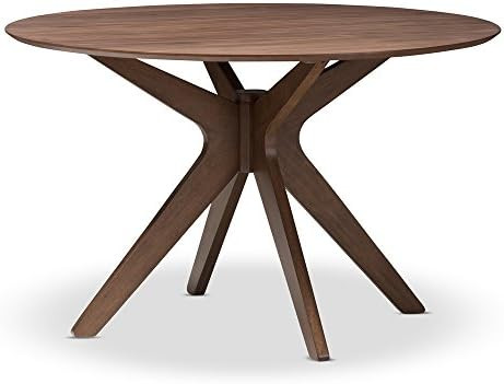 Baxton Studio Lyla Mid-Century Modern Walnut Wood 47-Inch Round Dining Table, Walnut Brown | Amazon (US)
