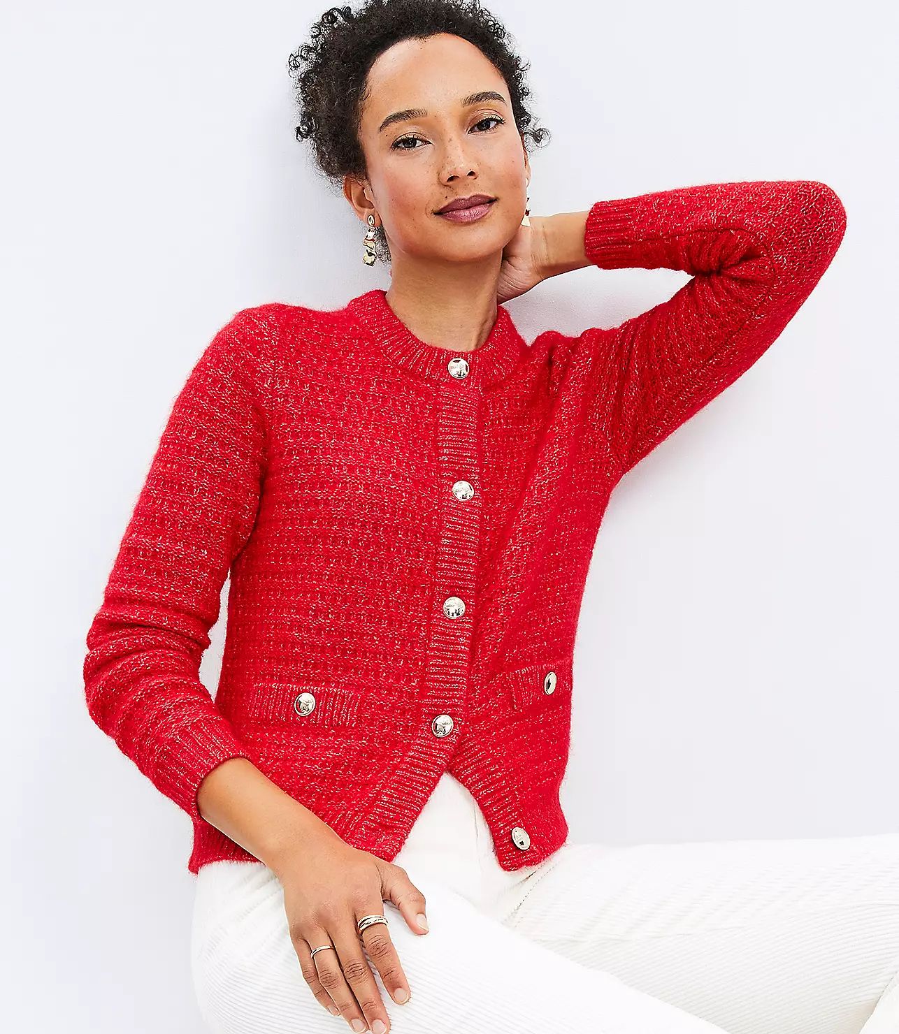 Pleated Puff Sleeve Sweater Jacket | LOFT