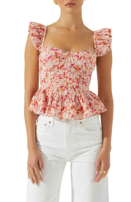 ASTR the Label Baylin Floral Peplum Top in Pink Multi Floral at Nordstrom, Size X-Small | Nordstrom
