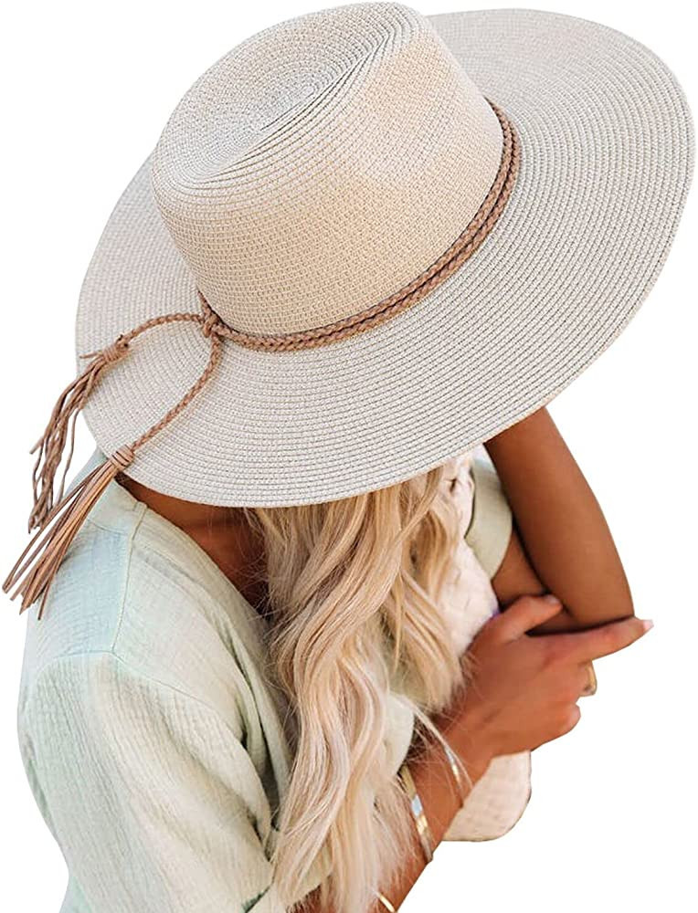 Women's Wide Straw Hat,Brim Foldable Sun Hat Floppy Straw Beach Hat | Amazon (US)