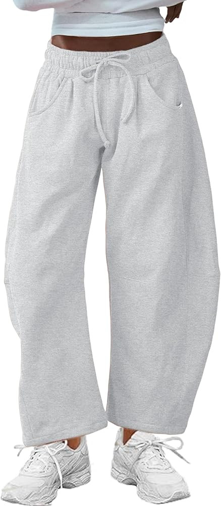 SeekMe Women's Barrel Leg Sweatpant Drawstring Elastic Waisted Wide Leg Pants Casual Cotton Palaz... | Amazon (US)