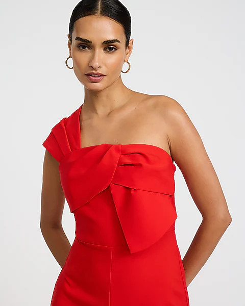 One Shoulder Bow Wide Leg Jumpsuit | Express