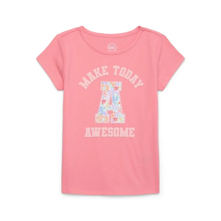 Wonder Nation Girls’ Embellished Graphic Tee with Short Sleeves, Sizes 4-18 & Plus - Walmart.co... | Walmart (US)