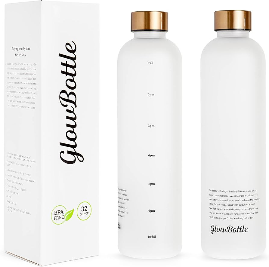 Glow Bottle Motivational Water Bottle with Time Marker & Stickers, BPA Free Frosted Tritan Plasti... | Amazon (US)