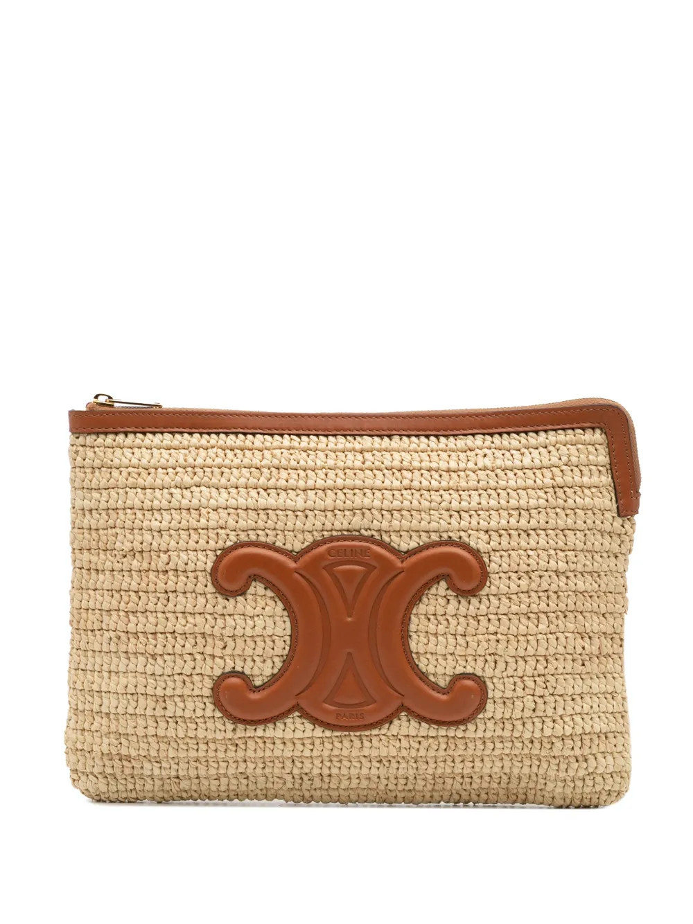 Celine Pre-Owned 2020 Raffia Cuir Triomphe Zip Pouch clutch bag - Brown | Farfetch Global