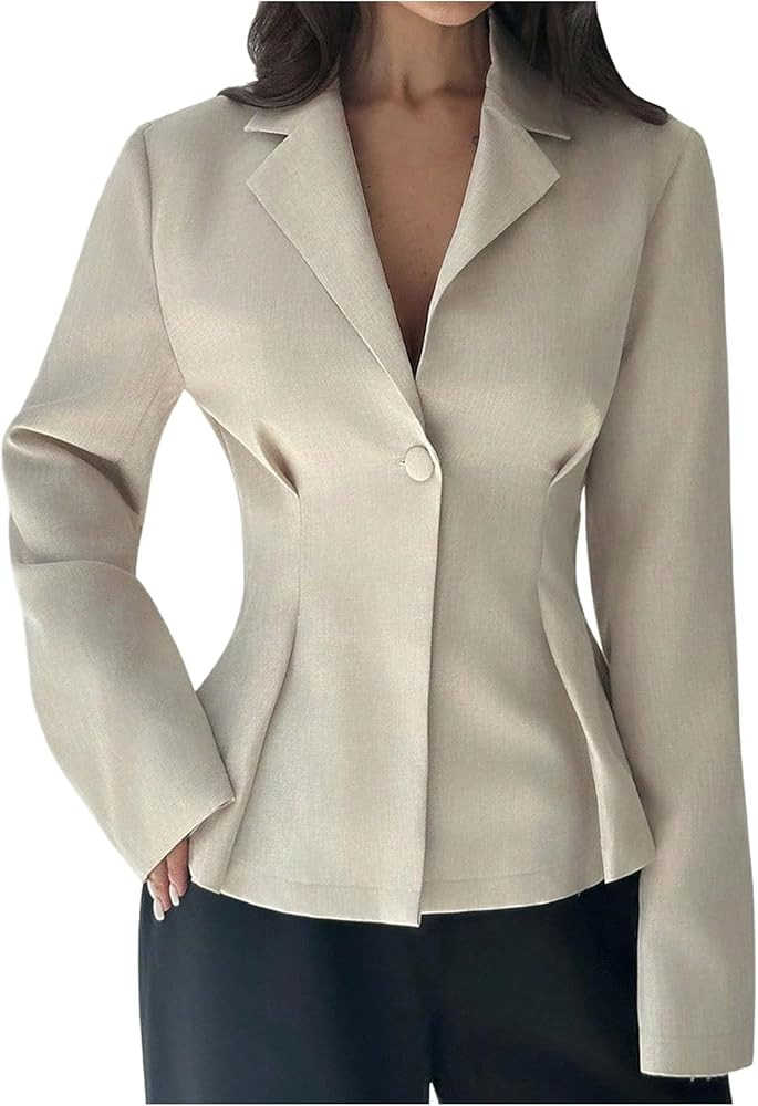 GORGLITTER Women's Fitted Blazers Cinched Waist Long Sleeve Business Casual Jacket Outerwear Offi... | Amazon (US)