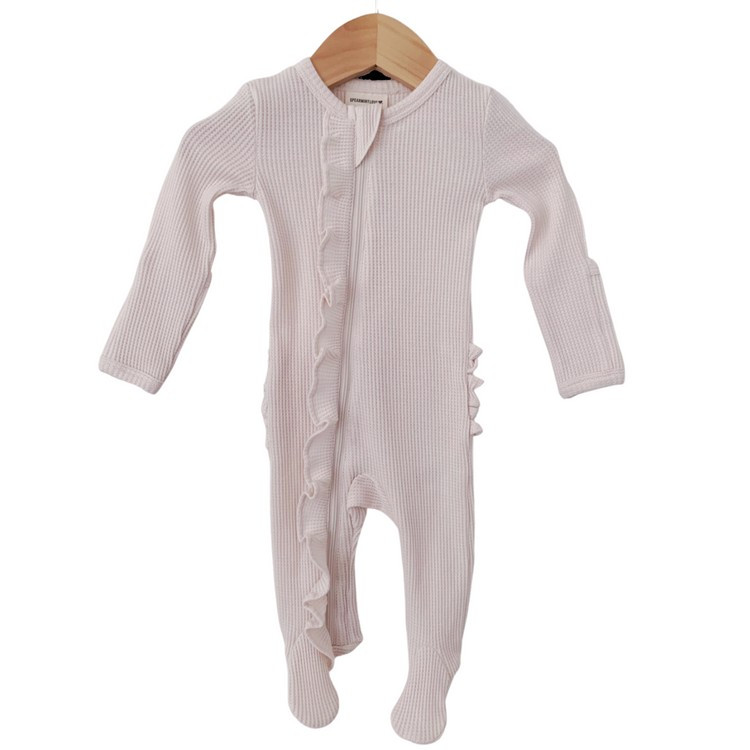 Organic Waffle Ruffle Zip Footie, Snow | SpearmintLOVE