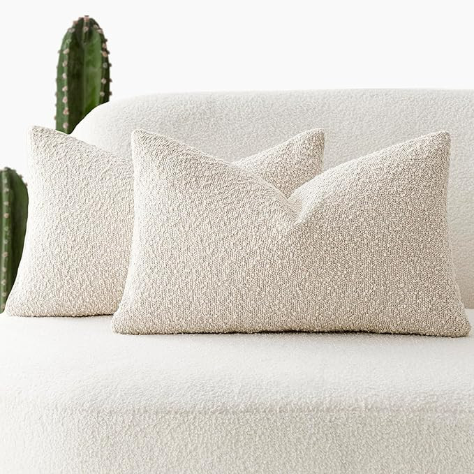 Foindtower Pack of 2 Textured Boucle Throw Pillow Covers Accent Solid Lumbar Pillow Cases Cozy So... | Amazon (US)