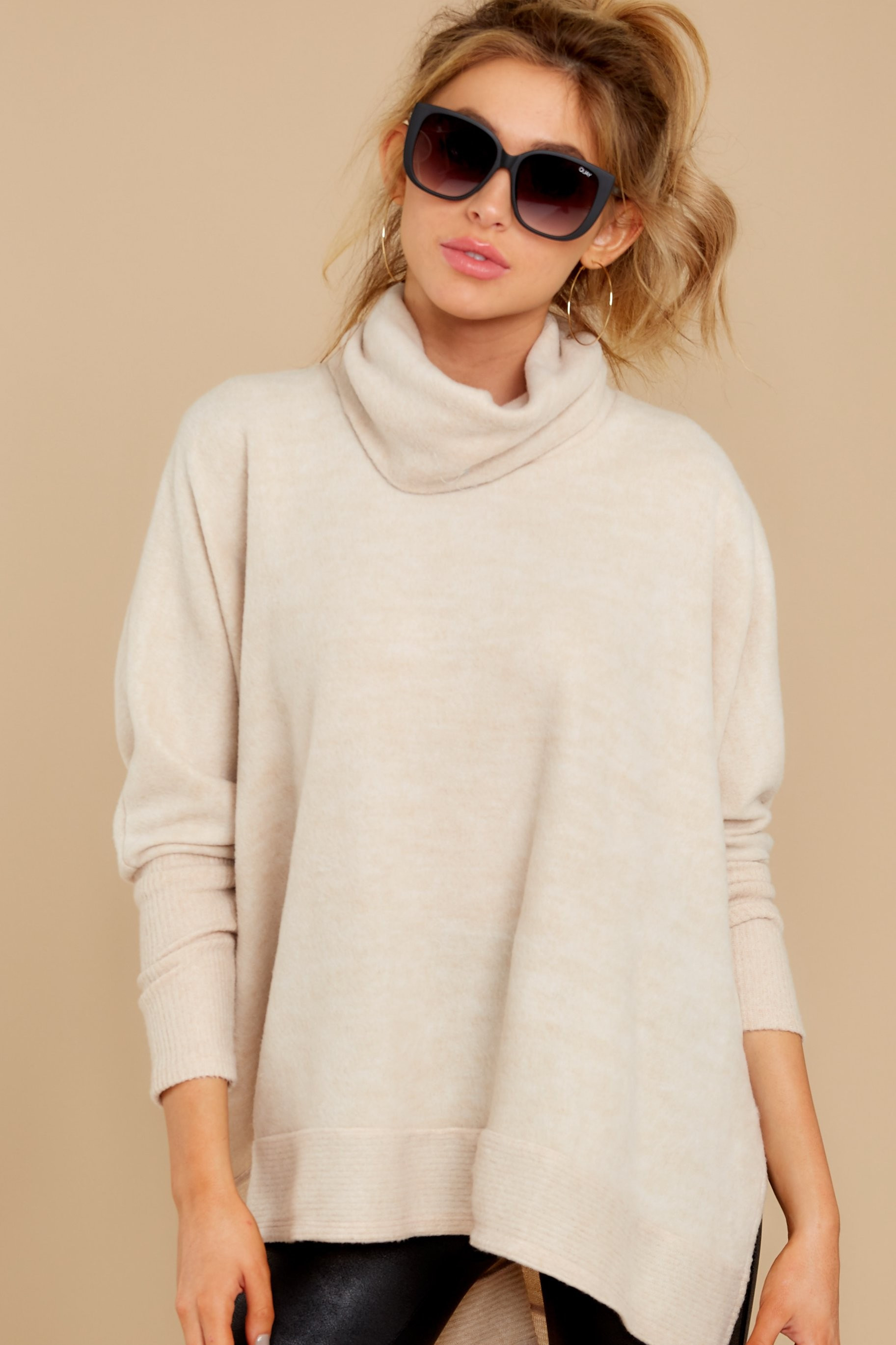 Last To Love Oatmeal Cowl Neck Sweater | Red Dress 