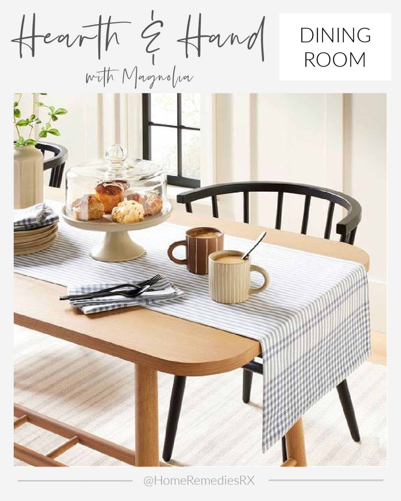 Hearth & Hand with Magnolia- spring furniture and home decor! Stoneware desert cloche, Gingham woven table runner, gingham woven napkin set, faceted ceramic vase, faux Gypsophila Leaf stem, stoneware ticking stripe coffee mug, stoneware wide striped tea mug, dinner plate, dessert plate, shaker dining table, shaker dining chair, striped area rug, breakfast room, dining room, kitchen, modern farmhouse, cottage, modern organic, Target

#LTKstyletip #LTKhome #LTKFind