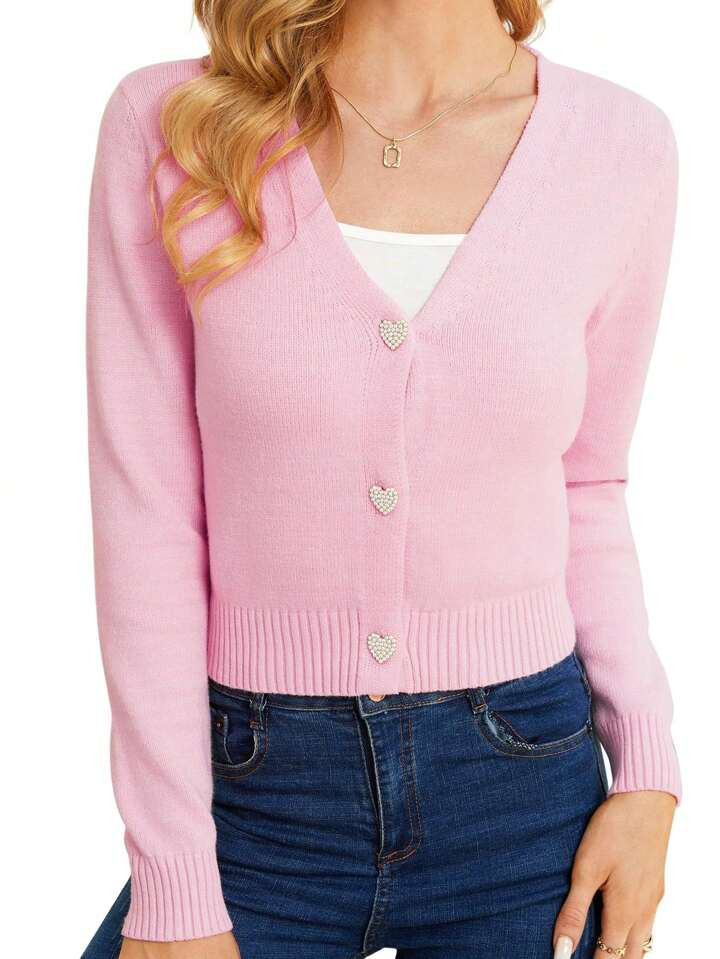Women's Cropped Cardigans Sweaters Long Sleeve Short Button Down Open Front V-Neck Shrug Sweater ... | SHEIN