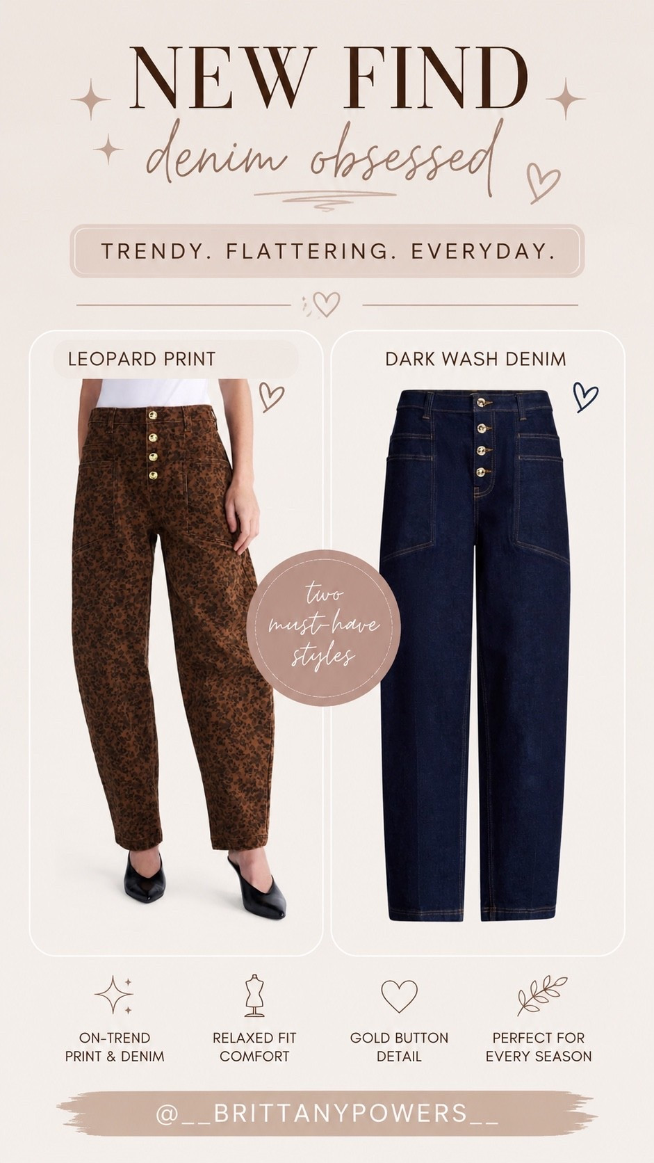 Fall denim finds I’m LOVING! 🍂🤎 These two styles are such an easy way to switch up your everyday denim — a fun leopard print for a little statement and a classic dark wash with the cutest button detail. 😍

#LTKmomlife #LTKSaleAlert #LTKWorkwear