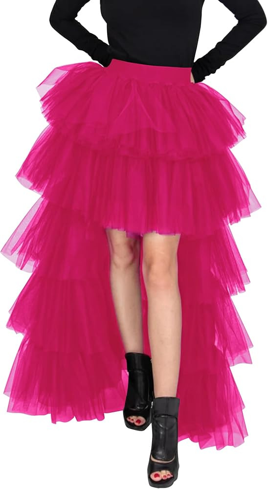 Women's High Low Tutu Skirts Sweet Elastic Waist Tulle Layered Ruffles Mesh Long Tiered Skirt | Amazon (US)