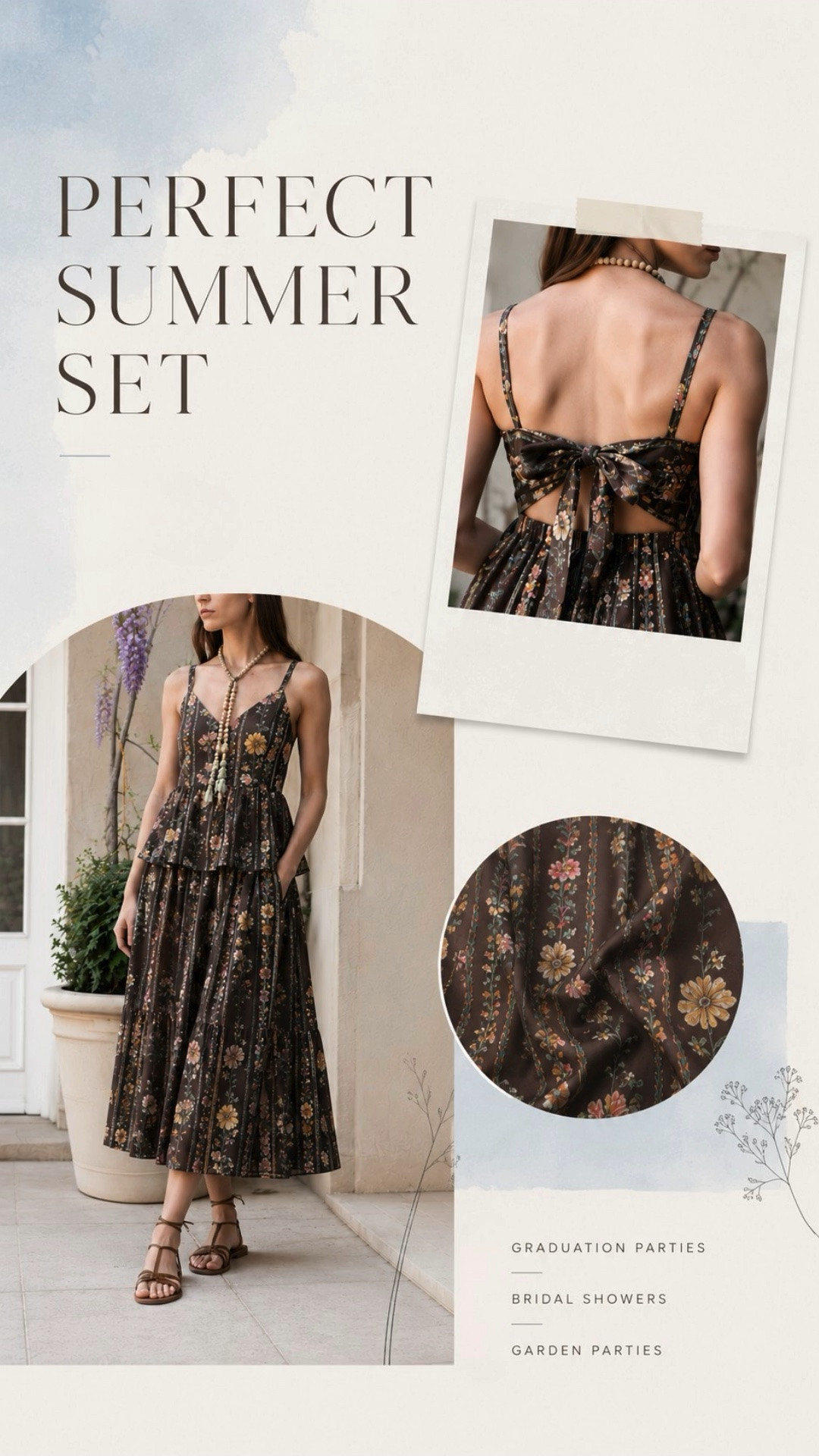 The prettiest matching set for all your summer plans ☁️🤎

This floral two piece set from Benaar is giving effortless elegance with its romantic silhouette, feminine floral print, and statement bow back detail. Perfect for graduation parties, bridal showers, garden parties, summer vacations, and everything in between.

A set you’ll reach for all season long because it looks polished while feeling easy and comfortable.

[LTK] [Summer Outfit] [Matching Set] [Two Piece Set] [Graduation Party Outfit] [Graduation Guest Dress] [Bridal Shower Outfit] [Garden Party Outfit] [Vacation Outfit] [Resort Wear] [Summer Fashion] [Midi Skirt Set] [Floral Set] [Feminine Style] [Romantic Fashion] [Brown Floral Dress] [Wedding Guest Outfit] [Boutique Fashion] [Benaar] [Summer Style]

#LTKOver40 #LTKTravel #LTKWedding