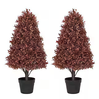 poetree 2.5 ft. Artificial Autumn Fall Decor Topiary Boxwood Tree Outdoor Faux Shrub (2 Packs) 75... | The Home Depot