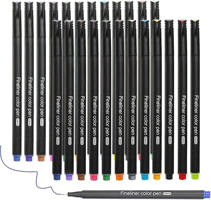 Fineliner Pens, Set of 24 Fineliners, 0.4 mm Tips Fine Point Markers, Assorted Art Pens, Water-Ba... | Amazon (US)