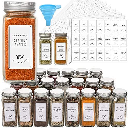 24 Pcs Glass Spice Jars with White Printed Spice Labels - 4oz Empty Square Spice Bottles - Shaker Li | Amazon (US)