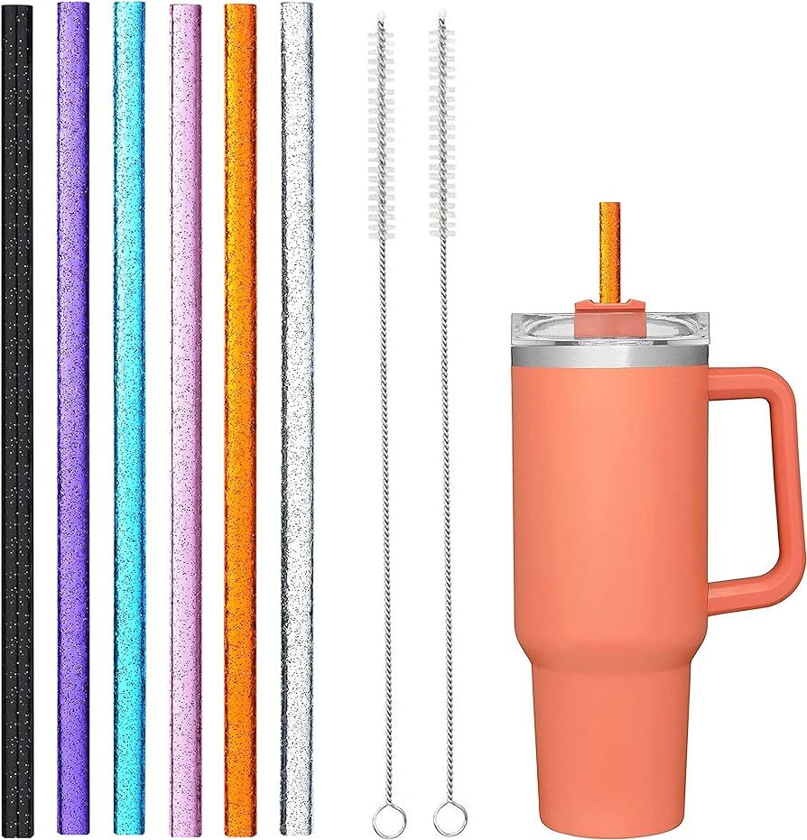 6 Pack Replacement Transparent Color Plastic Straws for Stanley 30,40 oz Tumbler, 12 Inch Extra L... | Amazon (US)