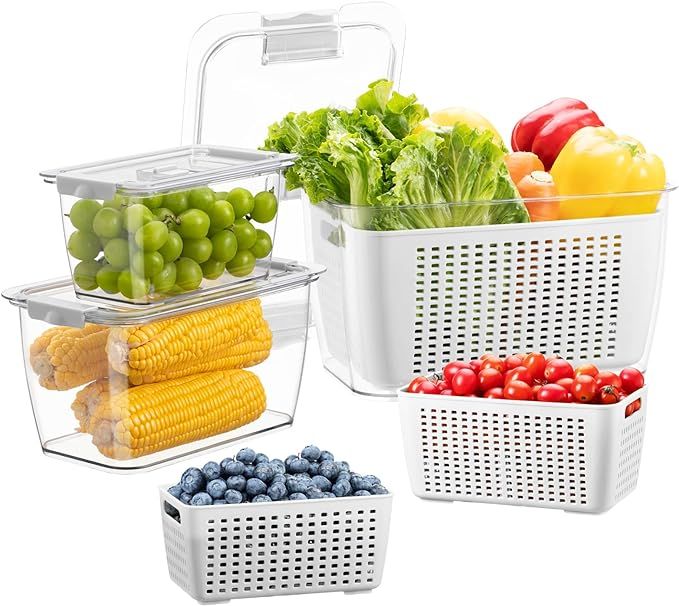 LUXEAR Fresh Container, 3PACK Produce Saver Container BPA Free Fridge Organizer for Vegetable Fru... | Amazon (US)