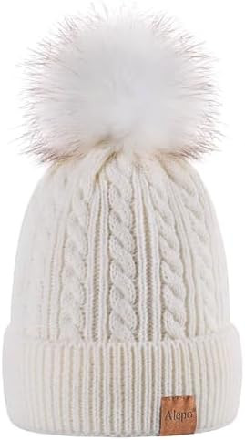 Alepo Womens Winter Beanie Hat, Warm Fleece Lined Knitted Soft Ski Cuff Cap with Pom Pom | Amazon (US)
