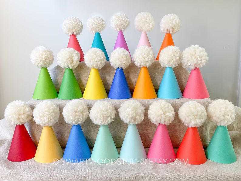 Pom Party Hat - Bright Rainbow Collection | Etsy (US)