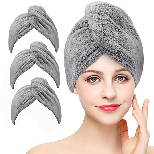 BEoffer Microfiber Hair Towel, 3 Packs Hair Towels for Women, Men,Kids, Quick Dry Hair Wrap Towels for Curly,Long, Curly Hair Anti Frizz (Gray) | Amazon (US)
