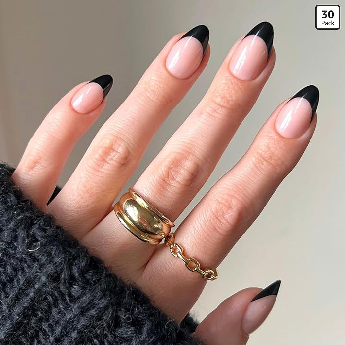 Glamnetic Press On Nails - Caviar | Semi-Transparent Short Almond Fake Nails, Salon Quality | 15 ... | Amazon (US)
