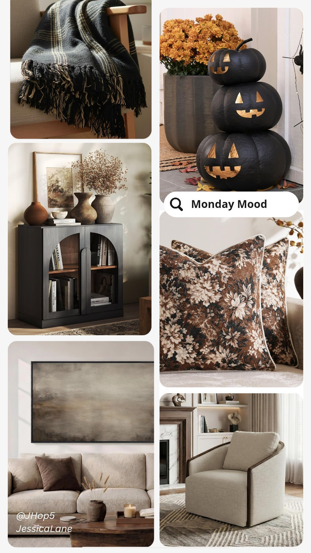 Setting the tone for the season with this week’s Monday Mood, featuring cozy plaid throws, warm floral pillows, moody wall art, and festive jack-o'-lantern accents. #MondayMood #FallDecor #MoodyInteriors #CozyHome

#LTKSeasonal #LTKHome #LTKSaleAlert