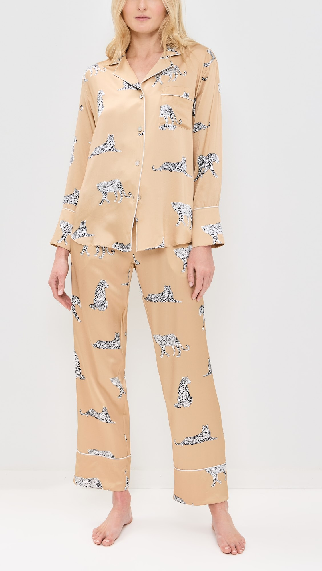 Mulberry Silk Panther Champagne Pajama Set | Shopbop