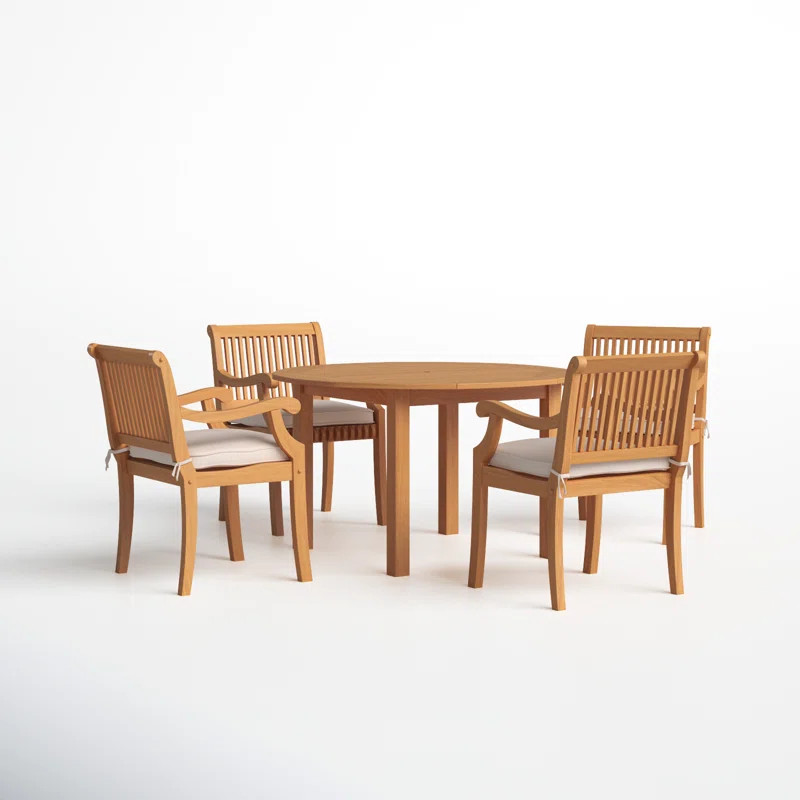 Summerton 4 - Person Round Teak Outdoor Dining Set with Cushions | Wayfair North America