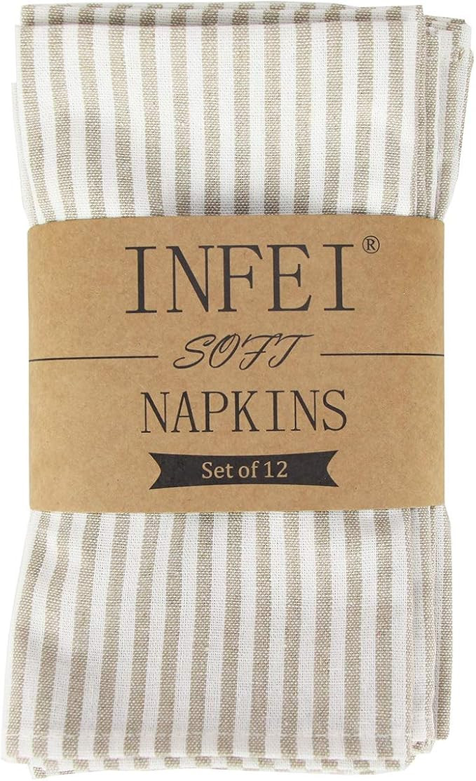 INFEI Soft Plain Striped Linen Cotton Dinner Cloth Napkins - Set of 12 (40 x 30 cm) - for Events ... | Amazon (US)