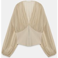 Zara - Mixed Fabric Corset Top - Sand - S - Woman | Zara US