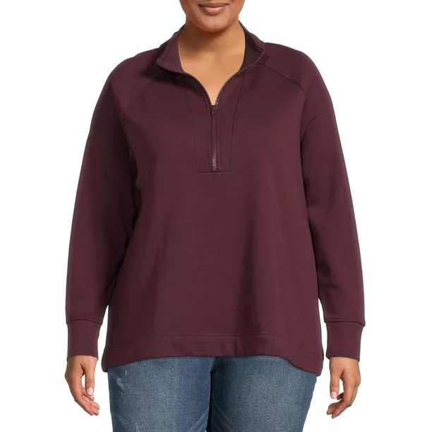 Terra & Sky Women's Plus Size Quarter-Zip Sweatshirt - Walmart.com | Walmart (US)